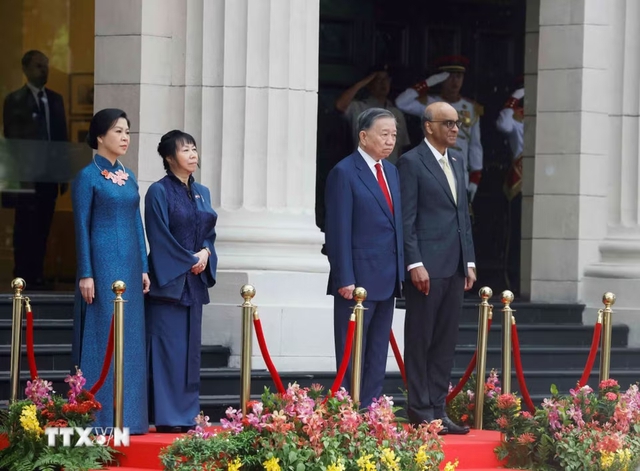 新加坡总统尚达曼与夫人主持仪式 欢迎越共中央总书记、国家主席苏林与夫人到访- Ảnh 2. 新加坡总统尚达曼与夫人主持仪式 欢迎越共中央总书记、国家主席苏林与夫人到访- Ảnh 2.