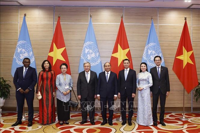 Chủ tịch nước Nguyễn Xuân Phúc và Tổng Thư ký LHQ Antonio Guterres chủ trì Lễ kỉ niệm 45 năm Việt Nam gia nhập LHQ - Ảnh 3.