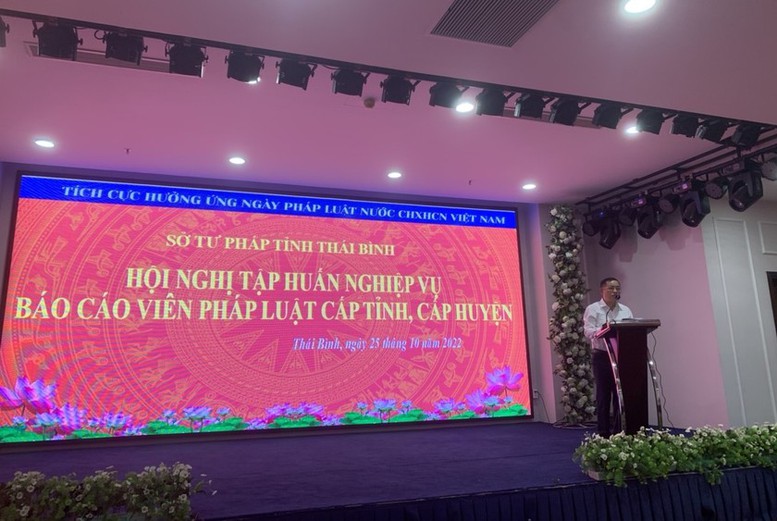 Thái Bình tập huấn nghiệp vụ báo cáo viên pháp luật hưởng ứng Ngày Pháp luật Việt Nam - Ảnh 1.