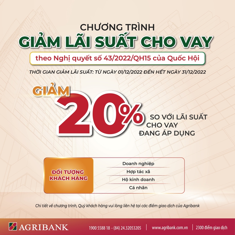 Agribank giảm tiếp 20% so với lãi suất cho vay để hỗ trợ khách hàng - Ảnh 1.