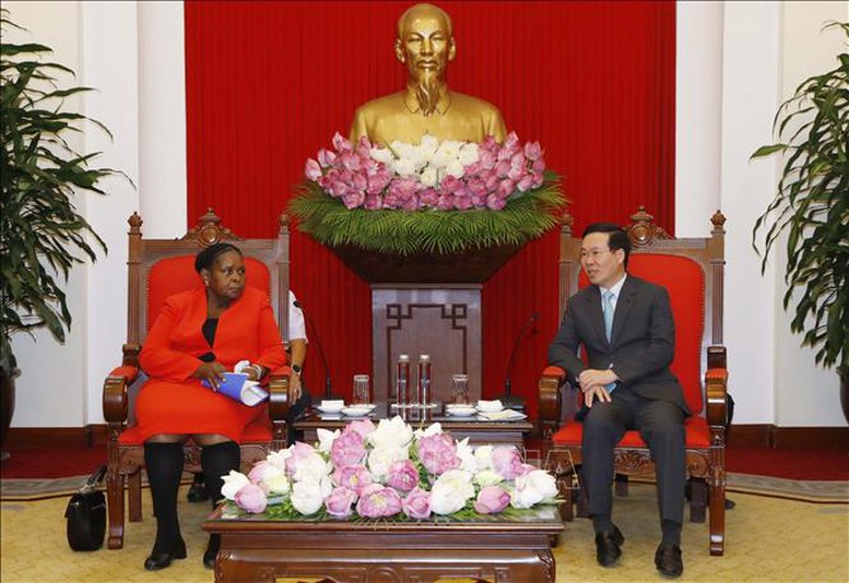 Thường trực Ban Bí thư tiếp Chủ tịch Quốc hội Mozambique - Ảnh 1.