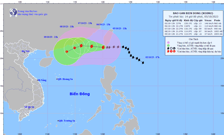 Bão KOINU mạnh cấp 12-13, giật cấp 16 đang tiến vào Biển Đông - Ảnh 1.