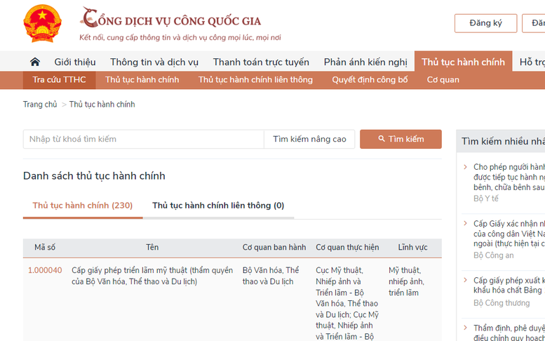 74 thủ tục hành chính về VHTTDL đủ điều kiện cung cấp dịch vụ công trực tuyến toàn trình