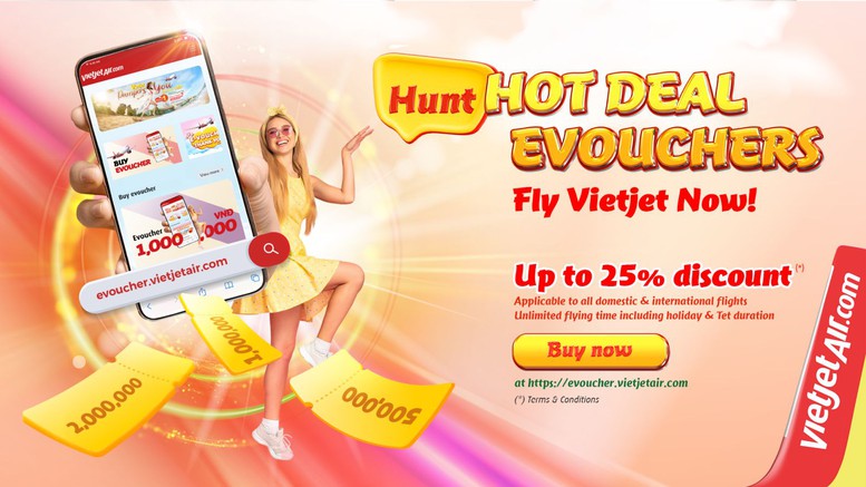 Vietjet bán E-Voucher giảm giá lên đến 25% - Ảnh 1.