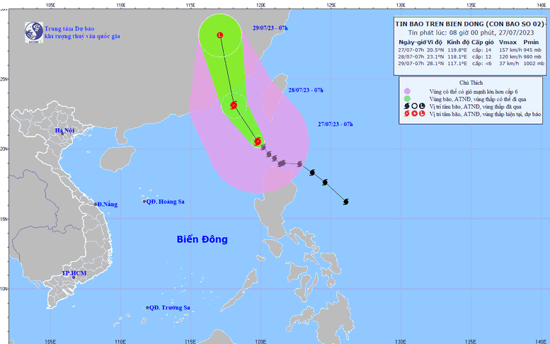 Bão số 2 giật cấp 17 đã đi vào Biển Đông