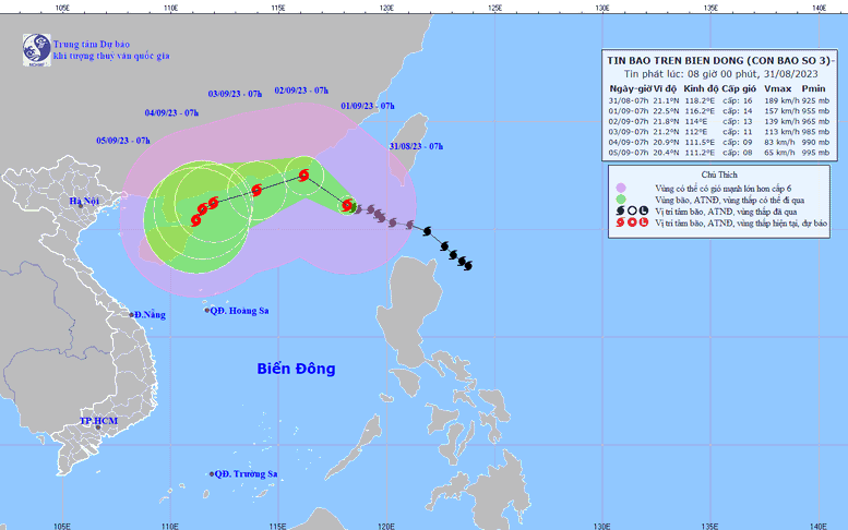 Bão số 3 mạnh cấp 16, giật trên cấp 17 đi vào Biển Đông