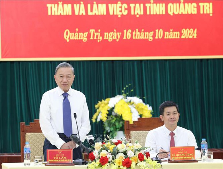 Tổng Bí thư, Chủ tịch nước Tô Lâm làm việc với Ban Thường vụ Tỉnh ủy Quảng Trị- Ảnh 2.