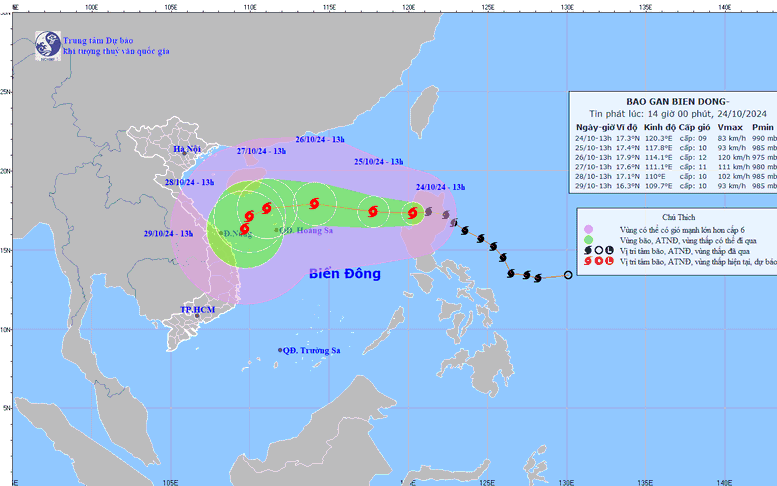 Bão Trà Mi vào Biển Đông, mạnh cấp 9