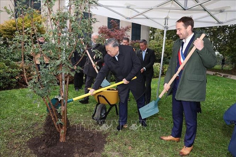 Tổng Bí thư, Chủ tịch nước Tô Lâm đặt hoa tại tượng đài Bác Hồ ở thành phố Montreuil của Pháp- Ảnh 5.