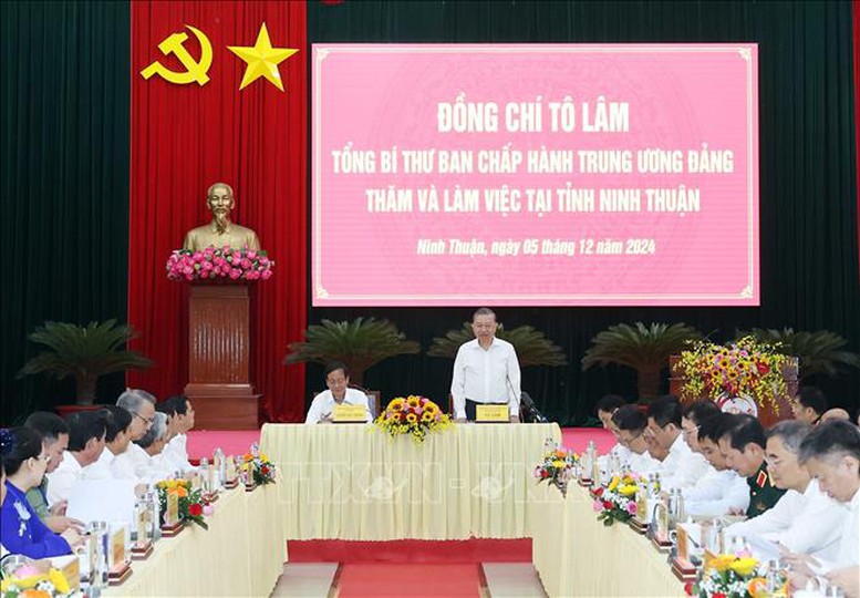 Tổng Bí thư Tô Lâm: Ninh Thuận tạo những bứt phá mới trong phát triển kinh tế-xã hội