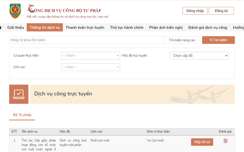 Bộ Tư pháp công bố 54 TTHC đủ điều kiện thực hiện dịch vụ công trực tuyến toàn trình
