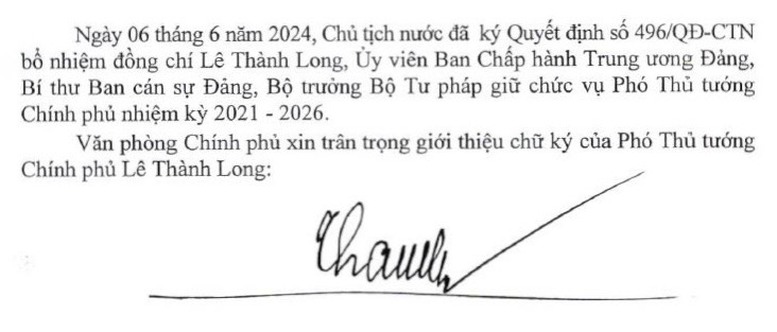 Giới thiệu chữ ký của tân Phó Thủ tướng Chính phủ Lê Thành Long- Ảnh 1.