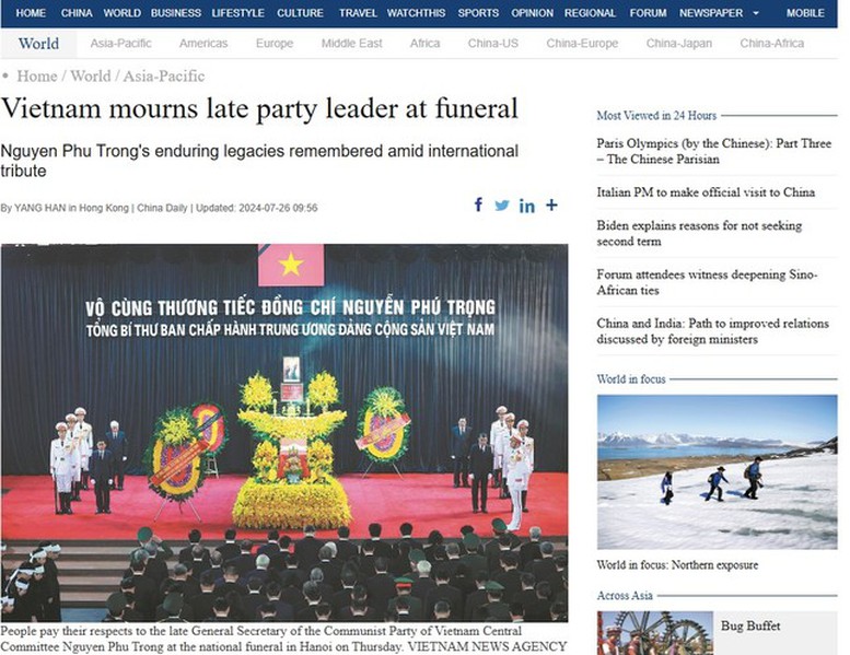 Các hãng thông tấn quốc tế đưa tin về lễ Quốc tang Tổng Bí thư Nguyễn Phú Trọng- Ảnh 2.