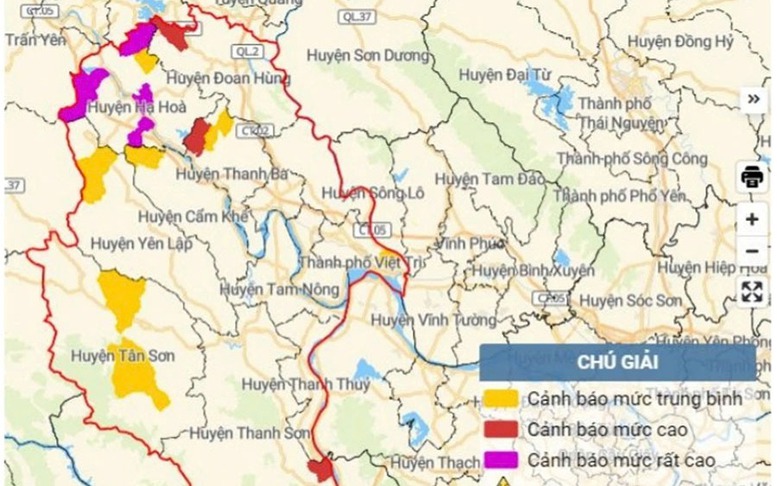 Cập nhật danh sách điểm có nguy cơ xảy ra lũ quét, sạt lở đất đá tỉnh Phú Thọ