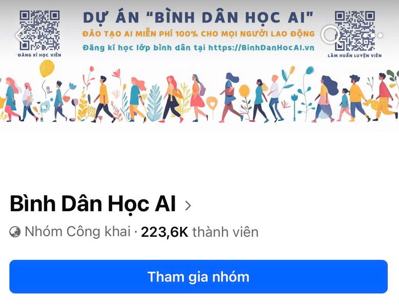 Một nhóm chia sẻ kinh nghiệm về AI rất đông người tham gia - Ảnh: VGP/NN