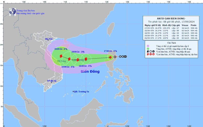 Khả năng cao ATNĐ thành bão số 4 sẽ đổ bộ vào Thanh Hóa đến Quảng Ngãi