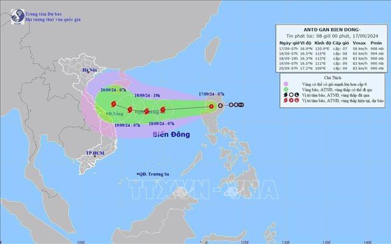 Áp thấp nhiệt đới gần Biển Đông, mạnh lên thành bão trong đêm nay (17/9)