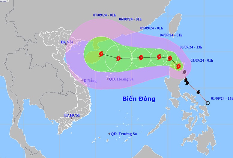 Thời tiết ngày 3/9: Dự báo khoảng chiều và đêm 3/9, bão Yagi đi vào Biển Đông