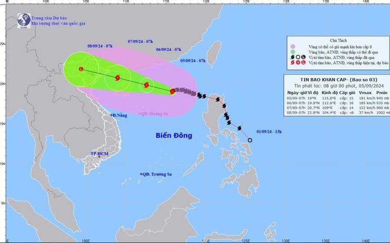 Bão số 3 đạt cường độ gió mạnh nhất từ trưa 7/9
