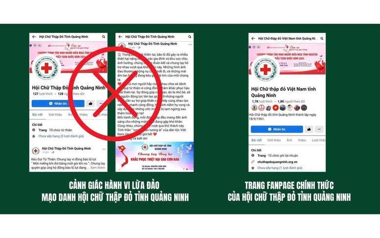 Cảnh báo Fanpage mạo danh Hội Chữ thập đỏ Quảng Ninh kêu gọi ủng hộ dân vùng bão