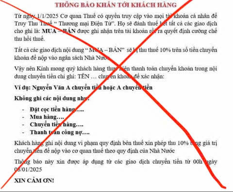 Thông tin giao dịch thương mại điện tử sẽ bị thu thuế 10% là giả mạo- Ảnh 1.