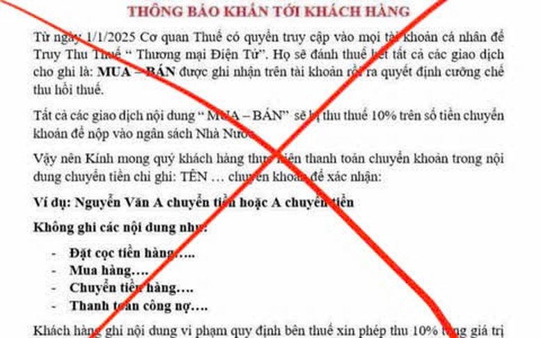 Thông tin giao dịch thương mại điện tử sẽ bị thu thuế 10% là giả mạo