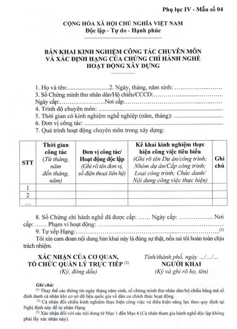 Cách kê khai kinh nghiệm khi cấp chứng chỉ hành nghề xây dựng - Ảnh 1.