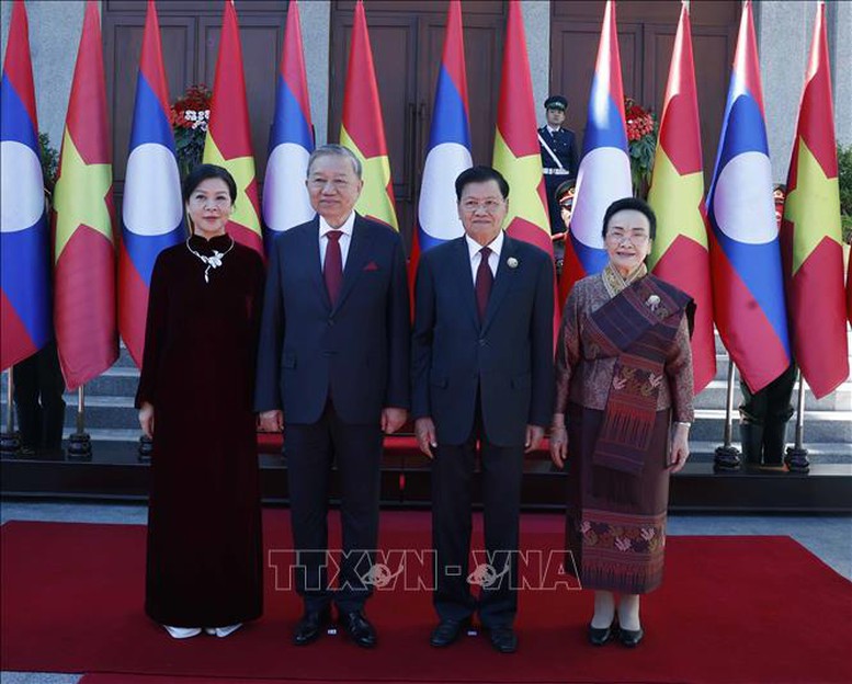 Lễ đón trọng thể Tổng Bí thư Tô Lâm và Phu nhân tại thủ đô Viêng Chăn (Lào)- Ảnh 5.