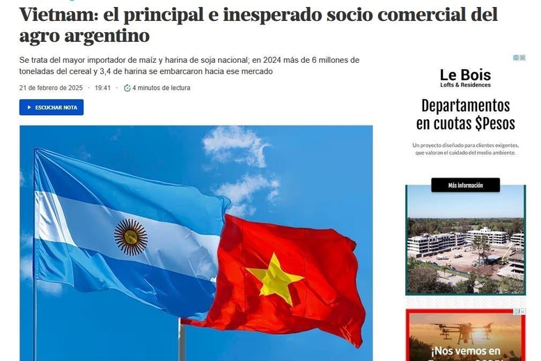 Báo Argentina nhận định Việt Nam là đối tác thương mại nông nghiệp chủ chốt
