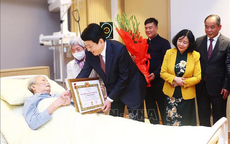 Nguyên Chủ tịch nước Trần Đức Lương nhận Huy hiệu 65 năm tuổi Đảng