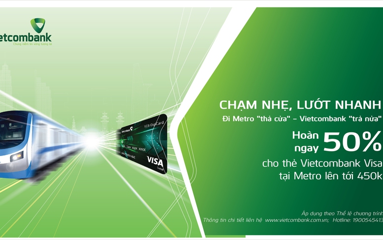Chào mừng 50 năm Thống nhất đất nước, Vietcombank hoàn 50% vé Metro