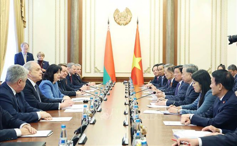 Tổng Bí thư Tô Lâm hội kiến Chủ tịch Thượng viện và Chủ tịch Hạ viện Belarus