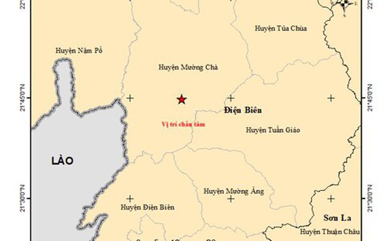 Động đất 5 độ tại huyện Mường Chà, tỉnh Điện Biên