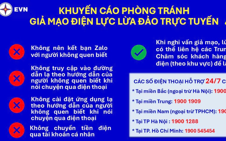 EVN khuyến cáo người dân cảnh giác với 'chiêu trò' giả mạo điện lực để lừa đảo trực tuyến