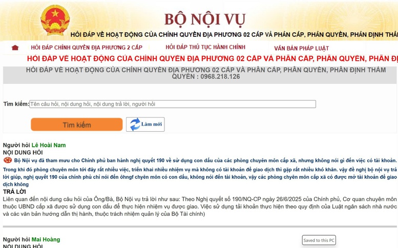 Bộ Nội vụ công bố hotline hỏi đáp về chính quyền địa phương 2 cấp và phân cấp, phân quyền