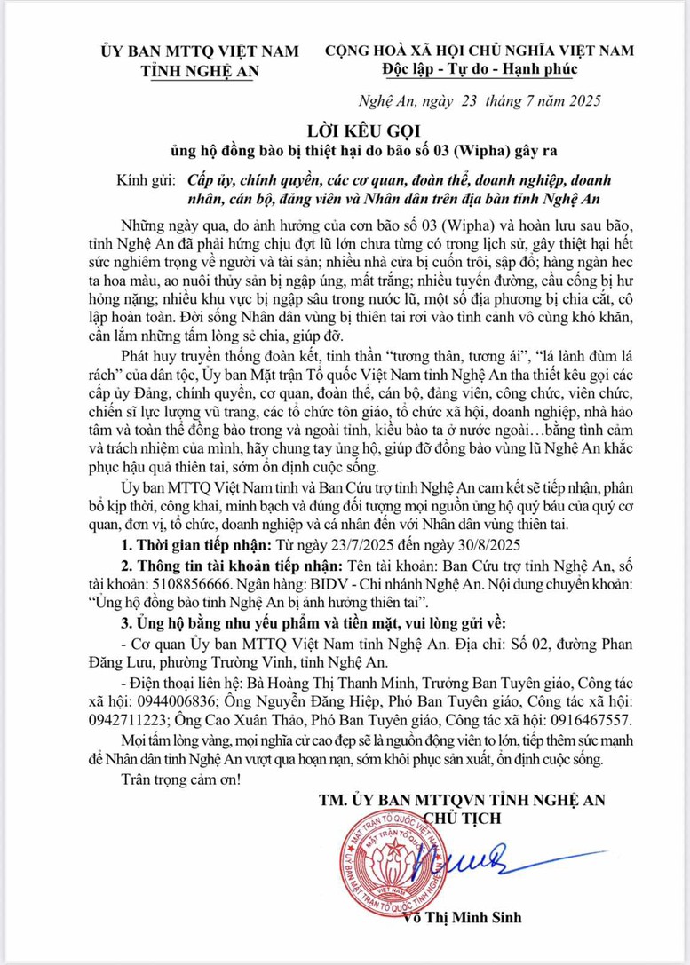 Nghệ An kêu gọi ủng hộ đồng bào bị thiệt hại do bão số 3 (Wipha)- Ảnh 3.