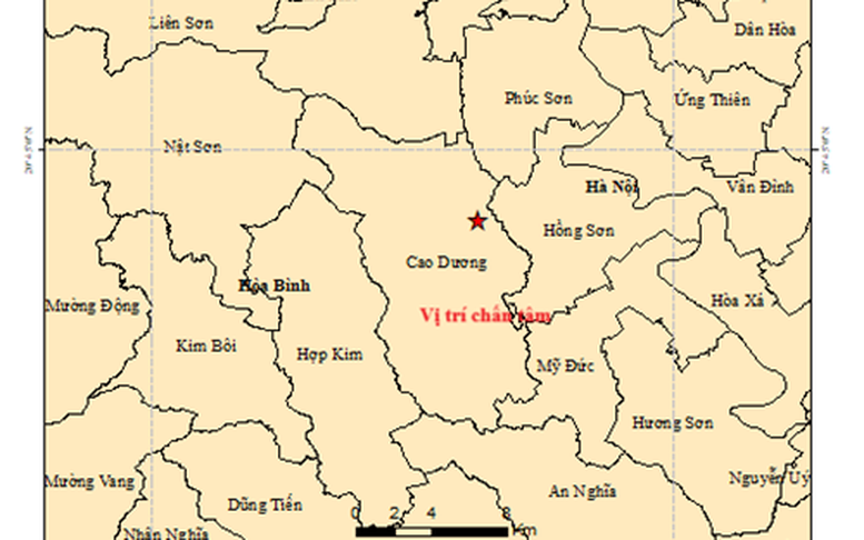 Động đất 3,6 độ tại xã Cao Dương, tỉnh Phú Thọ