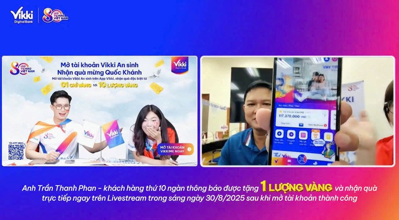Vikki trao 1 lượng vàng SJC và nhiều chỉ vàng cho khách hàng 'Mở tài khoản Vikki An sinh - nhận quà mừng Quốc khánh'- Ảnh 1.