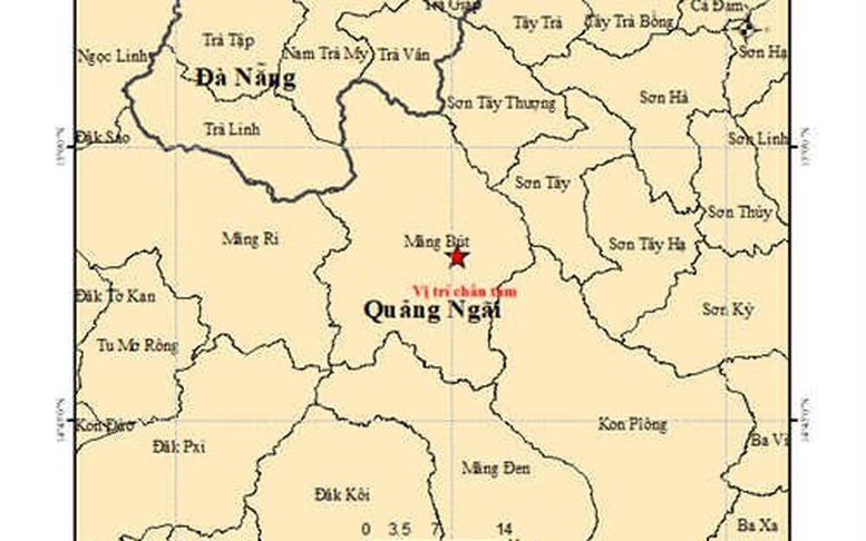 Động đất 4.5 độ tại xã Măng Bút, tỉnh Quảng Ngãi