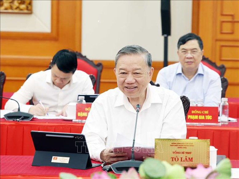 Tổng Bí thư nhấn mạnh trong nhiệm kỳ tới, Đảng bộ Quốc hội cần tập trung lãnh đạo việc đẩy mạnh công tác xây dựng Đảng, xây dựng Đảng bộ Quốc hội trong sạch, vững mạnh toàn diện - Ảnh: TTXVN