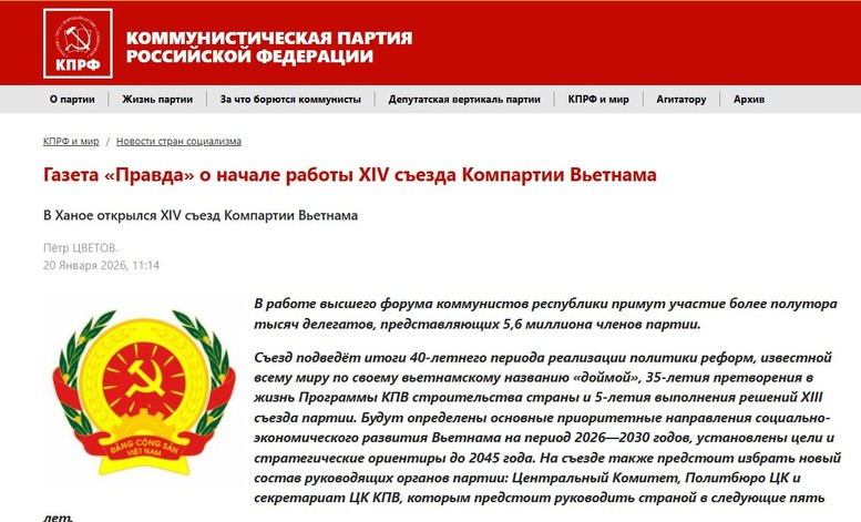 Báo chí Nga viết về Đại hội XIV: Đảng quan tâm nâng cao mức sống của người dân- Ảnh 2.