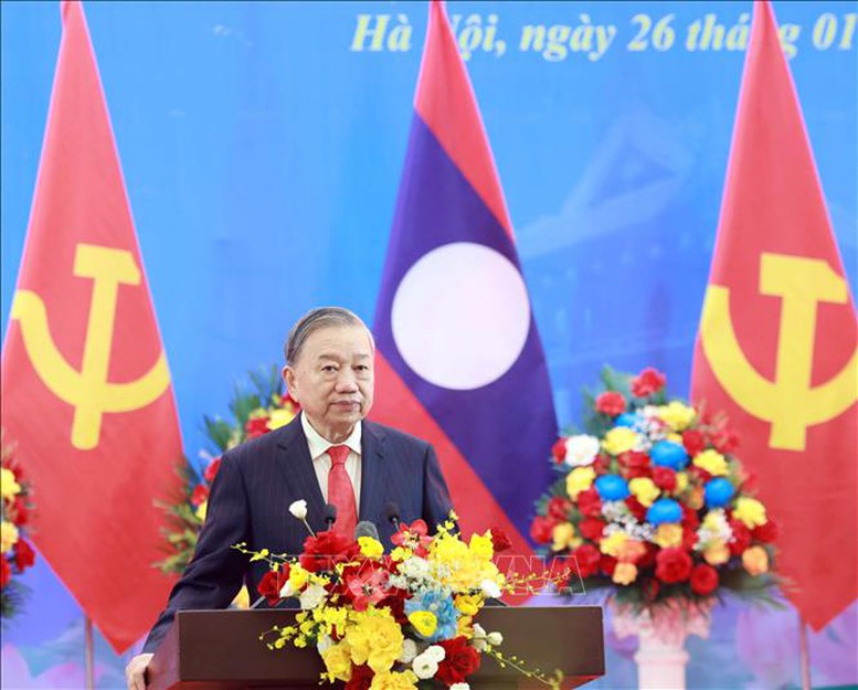 Chiêu đãi trọng thể chào mừng Tổng Bí thư, Chủ tịch nước Lào Thongloun Sisoulith và Phu nhân cùng Đoàn đại biểu cấp cao Lào- Ảnh 5.