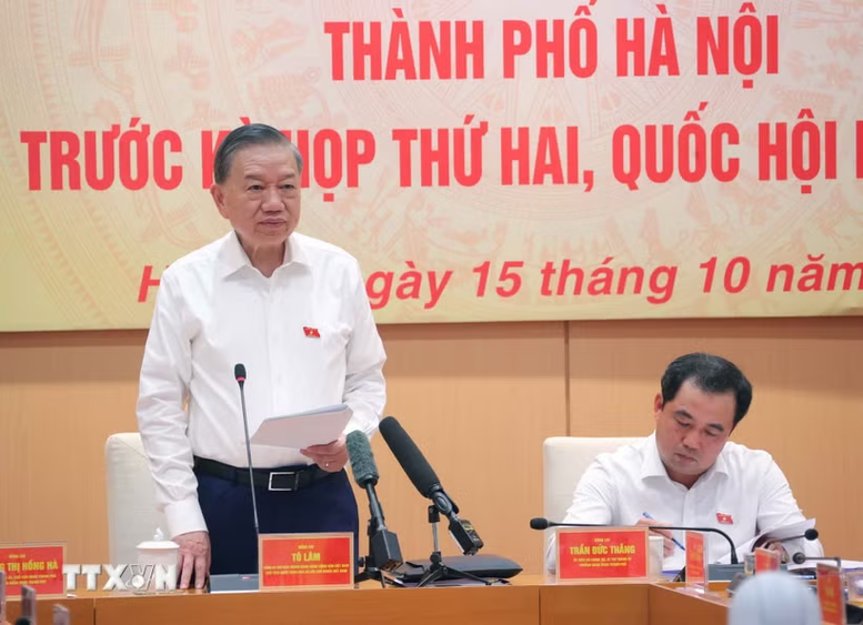 Tổng Bí thư, Chủ tịch nước Tô Lâm dự buổi làm việc chuẩn bị Kỳ họp thứ Hai, Quốc hội khóa XVI của Đoàn đại biểu Quốc hội Hà Nội- Ảnh 1.