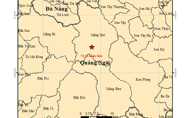 6 trận động đất xảy ra tại xã Măng Bút, tỉnh Quảng Ngãi, có trận 4 độ