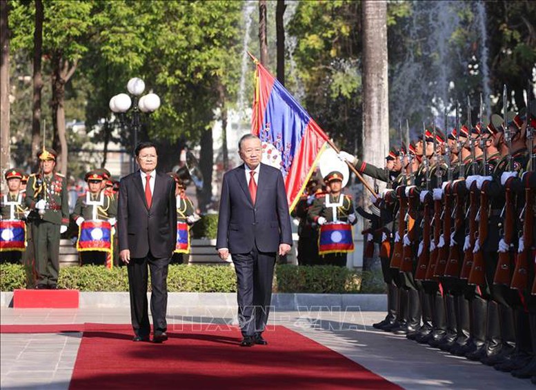 Lễ đón trọng thể Tổng Bí thư Tô Lâm tại thủ đô Viêng Chăn (Lào)- Ảnh 3.