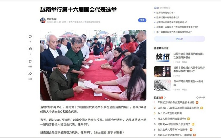 Nhiều hãng thông tấn quốc tế đưa tin về cuộc bầu cử tại Việt Nam