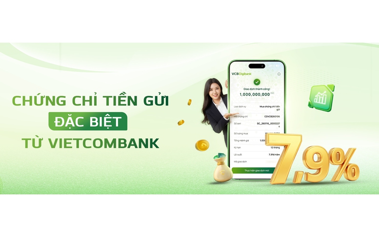 Vietcombank phát hành chứng chỉ tiền gửi trực tuyến lãi tới 7,9%/năm