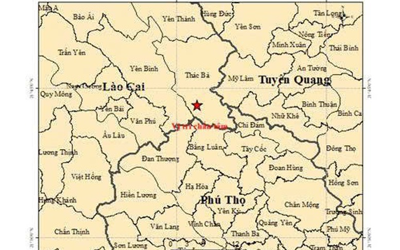 Xảy ra động đất 3.0 độ ở xã Thác Bà, tỉnh Lào Cai