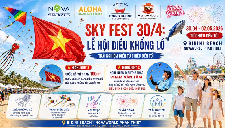 Đặc sắc Lễ hội diều khổng lồ Sky Fest 30/4 rực rỡ tại NovaWorld Phan Thiết- Ảnh 1.