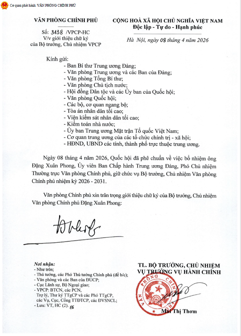 Giới thiệu chữ ký của Bộ trưởng, Chủ nhiệm và Phó Chủ nhiệm Văn phòng Chính phủ- Ảnh 1.